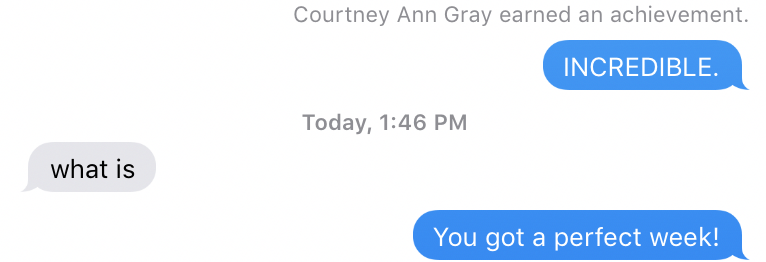 Courtney texting about achievement